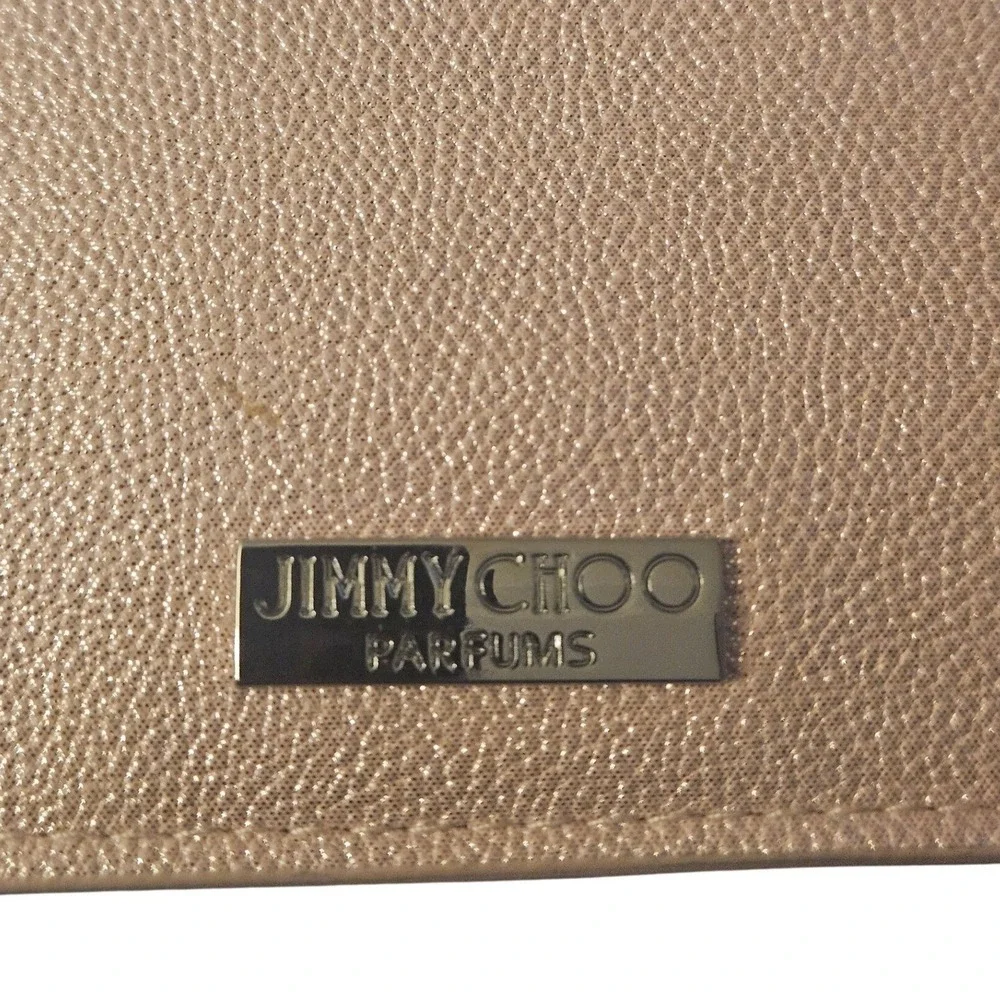 Jimmy Choo‎ Parfums Rose Gold Metallic Pebbled Zip Pouch Wallet Authenticated